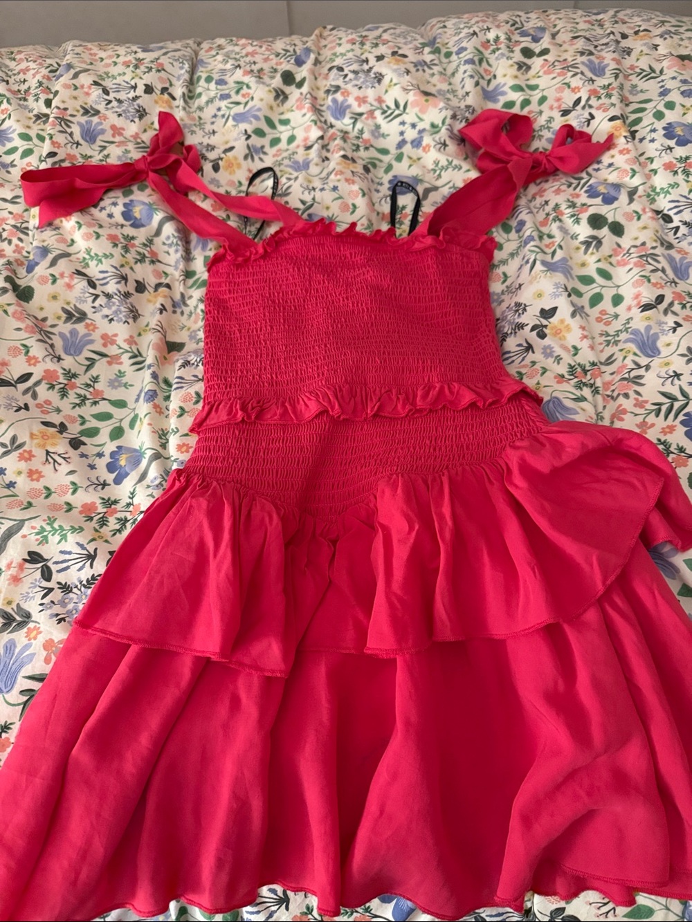 Katie J NYC Hot Pink Ruffle Tie-Shoulder Sundress